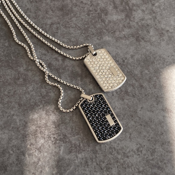 Black pave stainless steel dog tag necklace - Picture 2 of 5